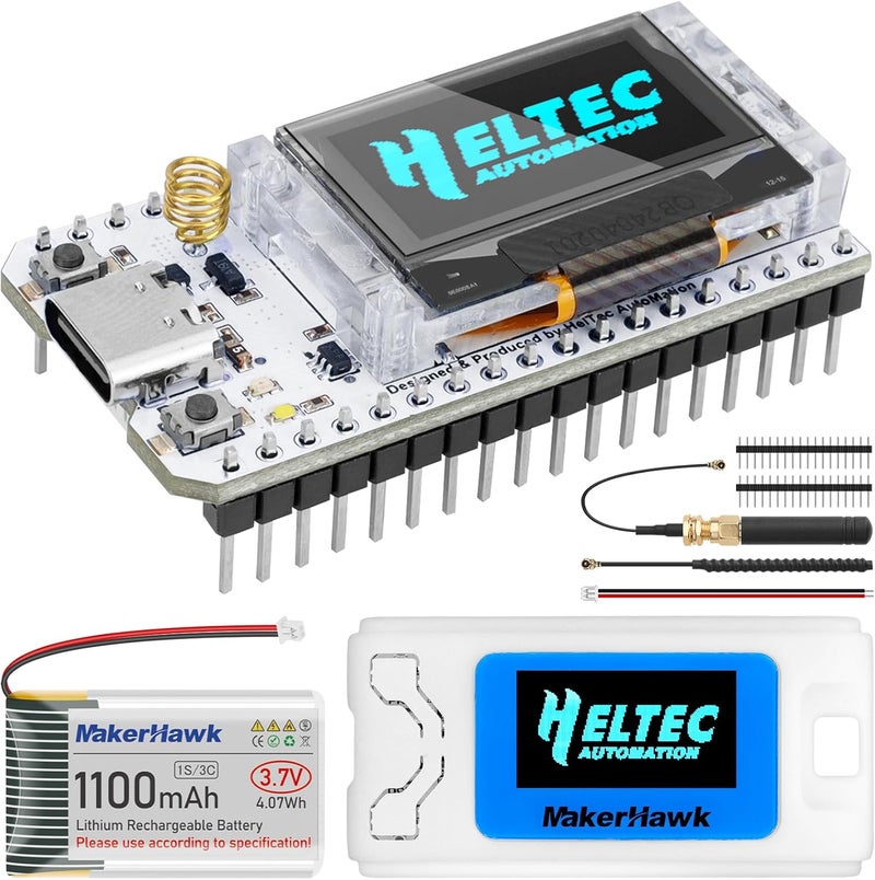 MakerHawk ESP32 LoRa V3 Development Board + 1100mAh Battery + N30 Protect Case Set - with 915MHz Antenna and SX1262 LoRa V3 Devices for Meshtastic Ar duino LoRawan IOT (Upgraded N30 Case) - Image 1